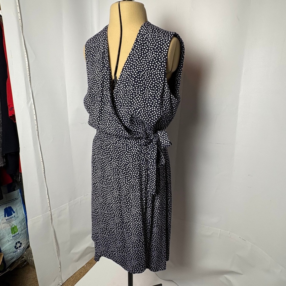 VTG Limited America Navy Blue Polka Dot Rayon Sleeveless Wrap Dress Womens Small